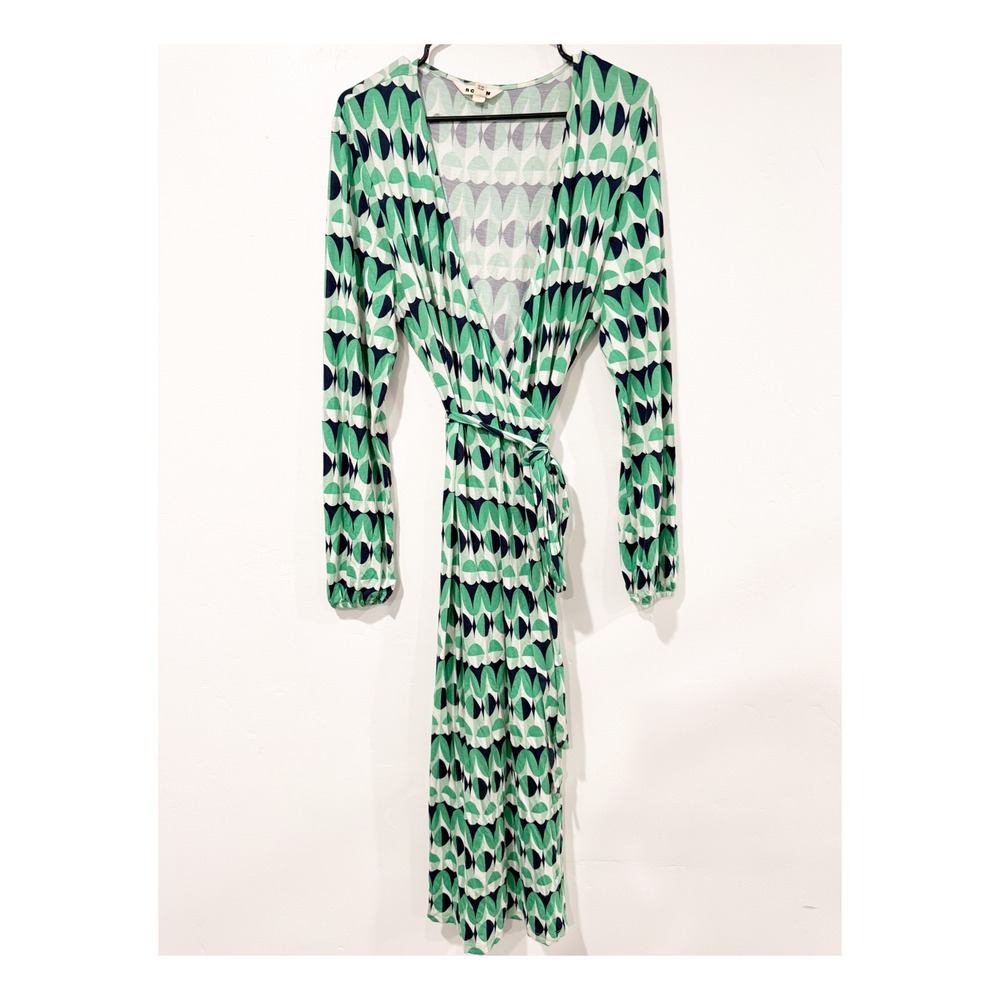 Boden Green Geometric Print Wrap Dress Long Sleeve Midi US 16-18R - Picture 4 of 4